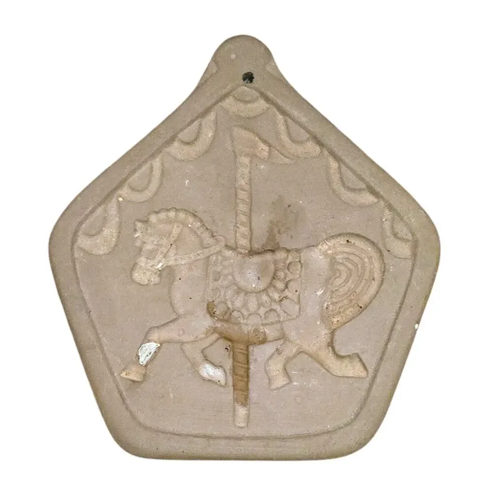 Vintage Hartstone Carousel 1-Horse & 1-Lion Cookie Mold Brown Stoneware